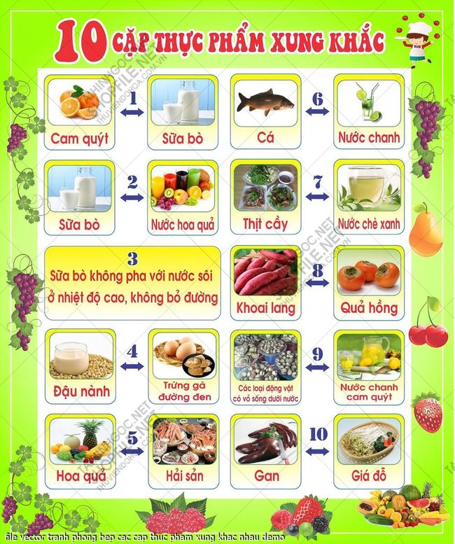 file vector tranh phong bep cac cap thuc pham xung khac nhau